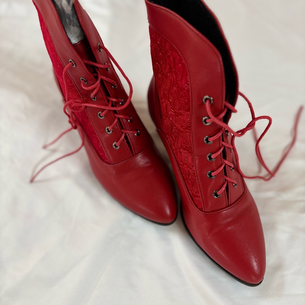 Chic Red Lace-Up Ankle Boots